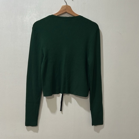 LOFT WOMENS TIE RIBBED CARDIGAN SWEATER DEEP GREEN Sz LG NEW - Picture 3 of 12